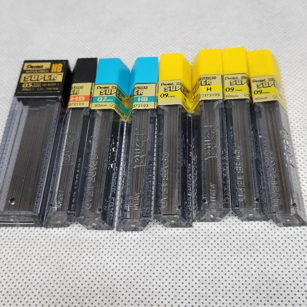 Pentel Super Hi-Polymer Lead Refills, 0.5mm, 0.7mm, 0.9mm Lot of 8 tubes